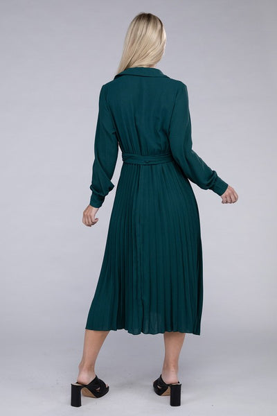 Pleated Maxi Dress with belt