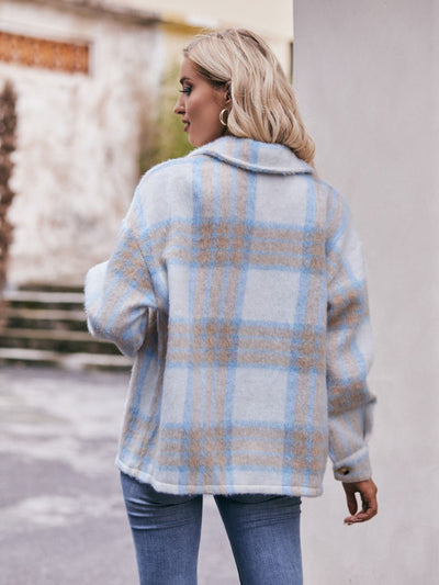 Mandy Plaid Dropped Shoulder Collared Jacket