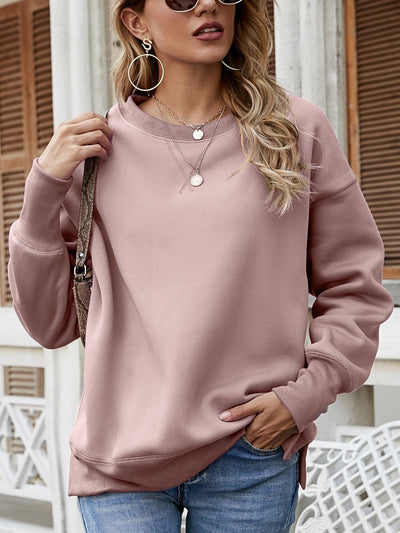 Trendsi Sweatshirt Dusty Pink / S Dropped Shoulder Slit Sweatshirt