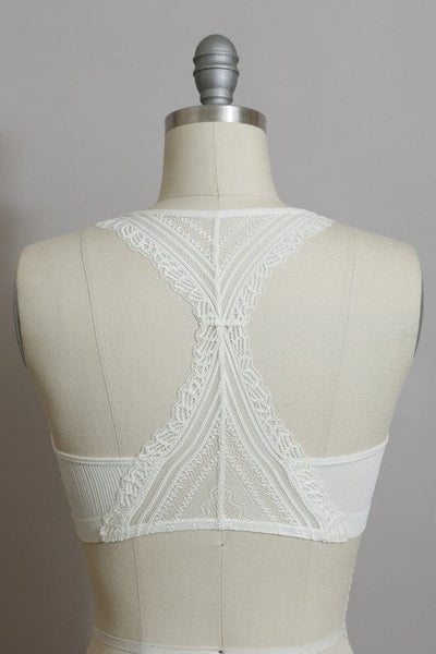 Leto Accessories Ivory / S Seamless Front Lace Racerback Bralette