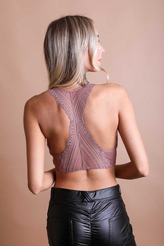 Leto Accessories Seamless Front Lace Racerback Bralette