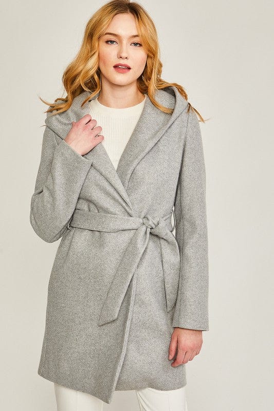 Love Tree LT.GREY / M JQ Fleece Belted Hoodie Coat