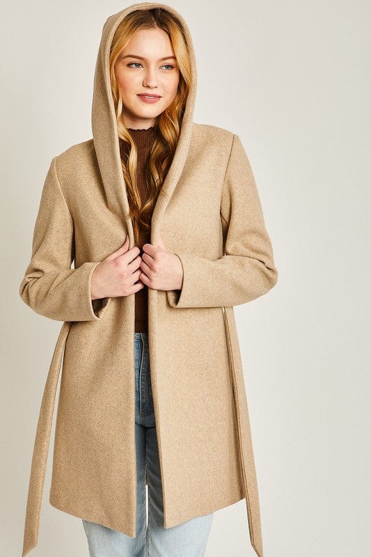 Love Tree OATMEAL / M JQ Fleece Belted Hoodie Coat