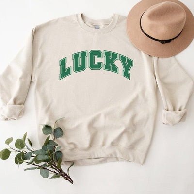 Olive and Ivory Wholesale Dust / Large Lucky Varsity Graphic Sweatshirt