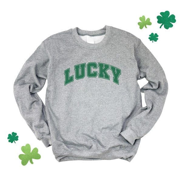 Olive and Ivory Wholesale Graphite / Large Lucky Varsity Graphic Sweatshirt