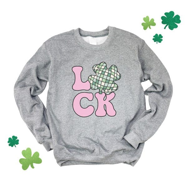 Olive and Ivory Wholesale Luck With Shamrock Graphic Sweatshirt