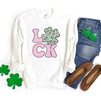 Olive and Ivory Wholesale Luck With Shamrock Graphic Sweatshirt