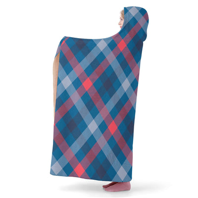 Poppy Wish Hooded Blanket Blue Tartan Plaid Hooded Blanket