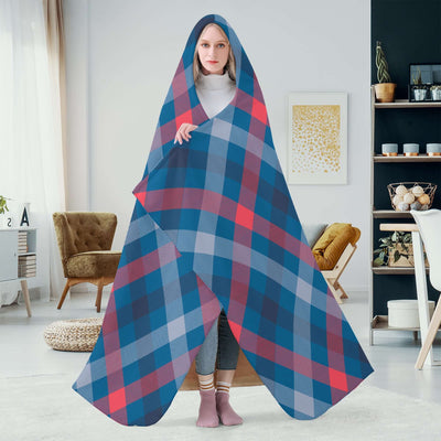 Poppy Wish Hooded Blanket Blue Tartan Plaid Hooded Blanket