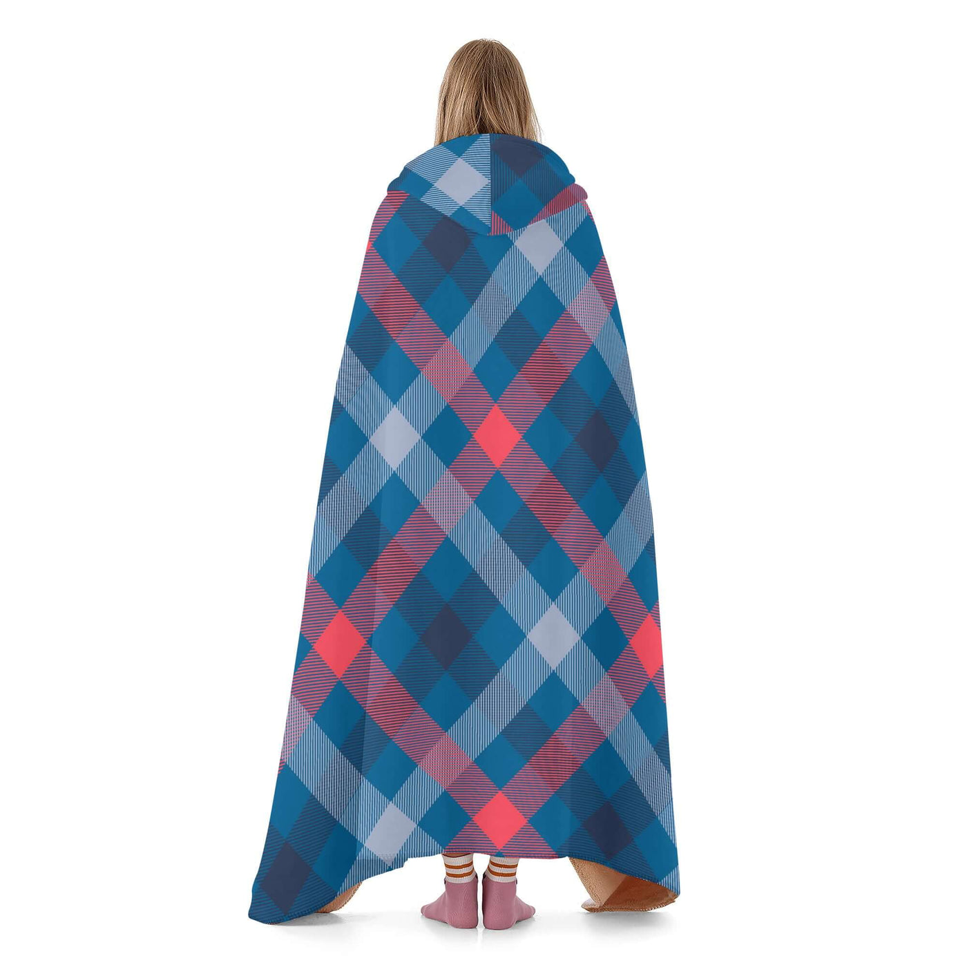 Poppy Wish Hooded Blanket Blue Tartan Plaid Hooded Blanket