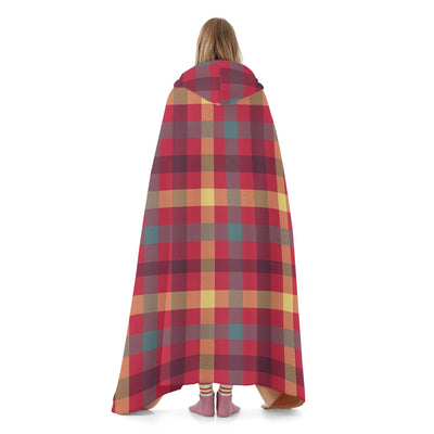 Poppy Wish Hooded Blanket Red Tartan Plaid Hooded Blanket