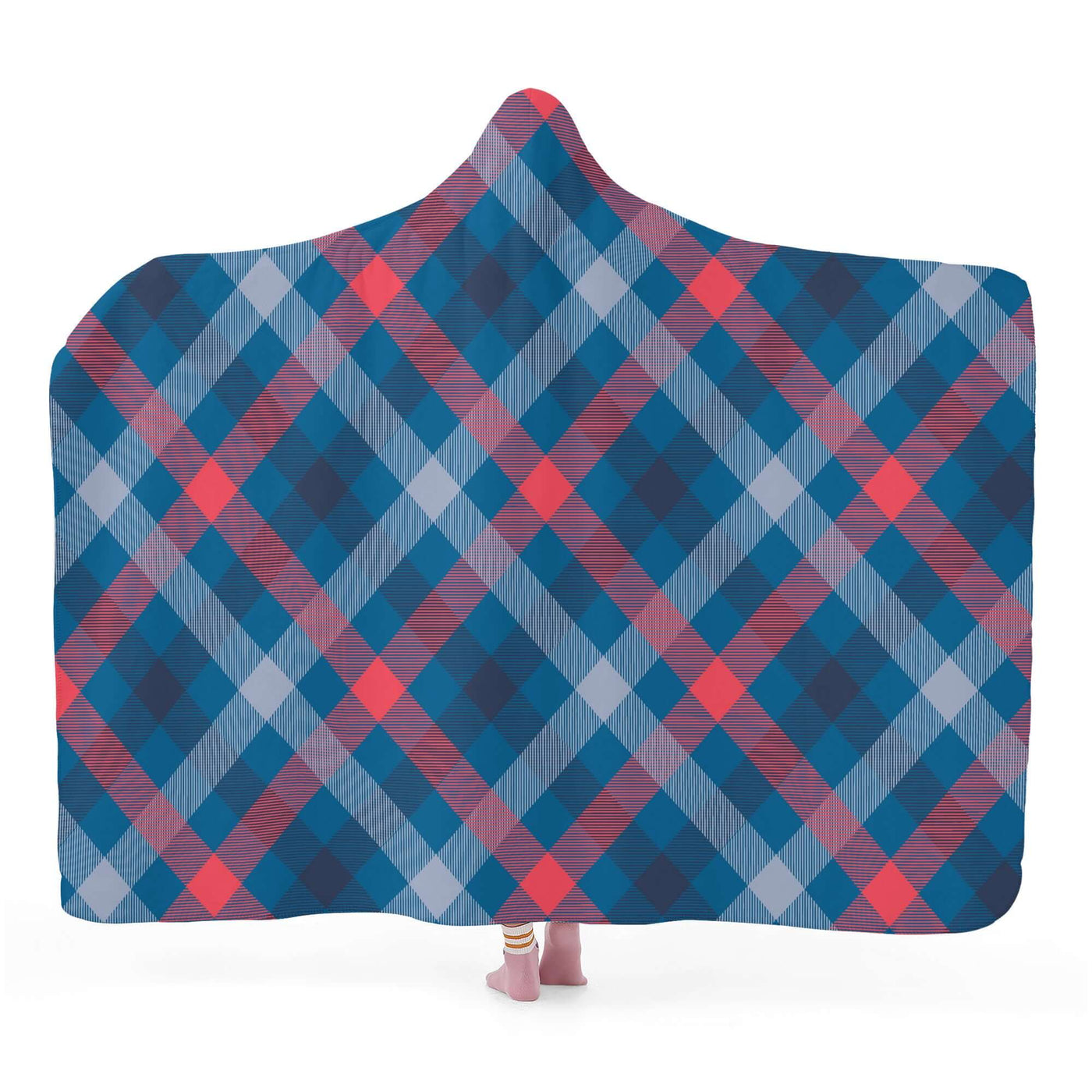 Poppy Wish Hooded Blanket S Blue Tartan Plaid Hooded Blanket