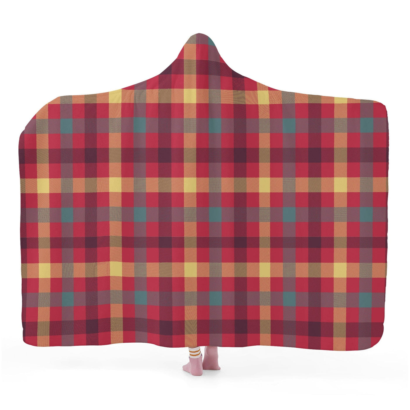 Poppy Wish Hooded Blanket S Red Tartan Plaid Hooded Blanket