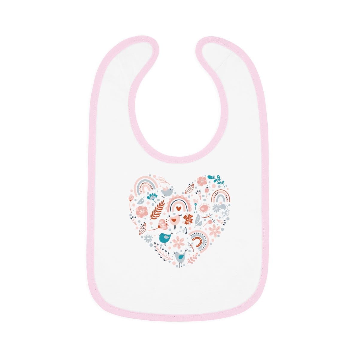 Printify Kids clothes White/Pink / One size Rainbow Heart Contrast Trim Jersey Bib