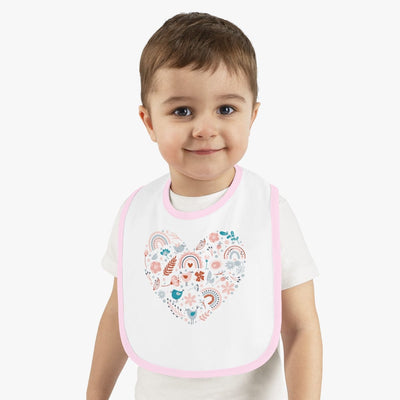 Printify Kids clothes White/Pink / One size Rainbow Heart Contrast Trim Jersey Bib