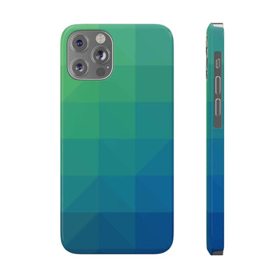 Printify Phone Case iPhone 12/12 Pro Blue Gree Geometric Slim Phone Case, Case-Mate