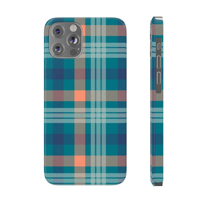 Printify Phone Case iPhone 12/12 Pro Blue Tartan Slim Phone Cases