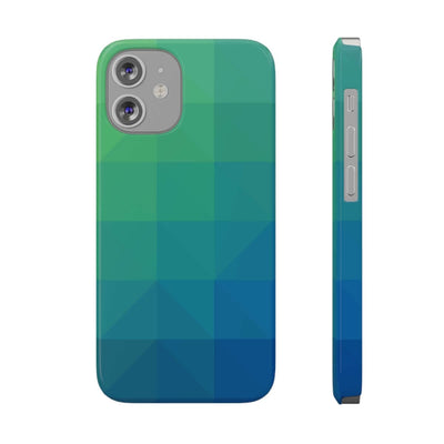 Printify Phone Case iPhone 12 Mini Blue Gree Geometric Slim Phone Case, Case-Mate