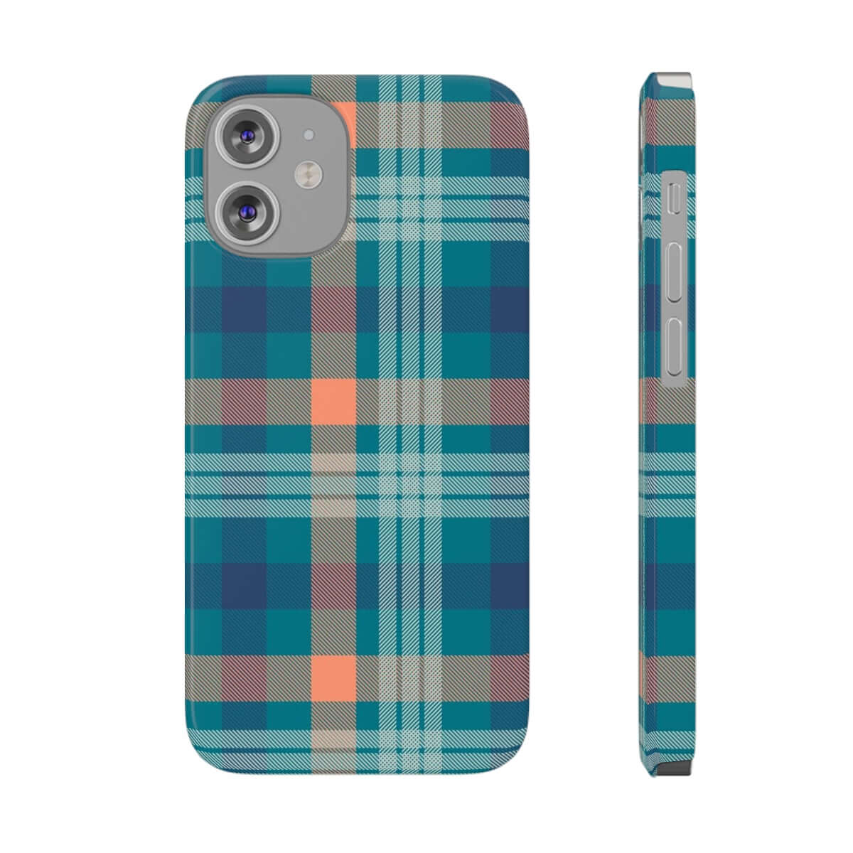 Printify Phone Case iPhone 12 Mini Blue Tartan Slim Phone Cases