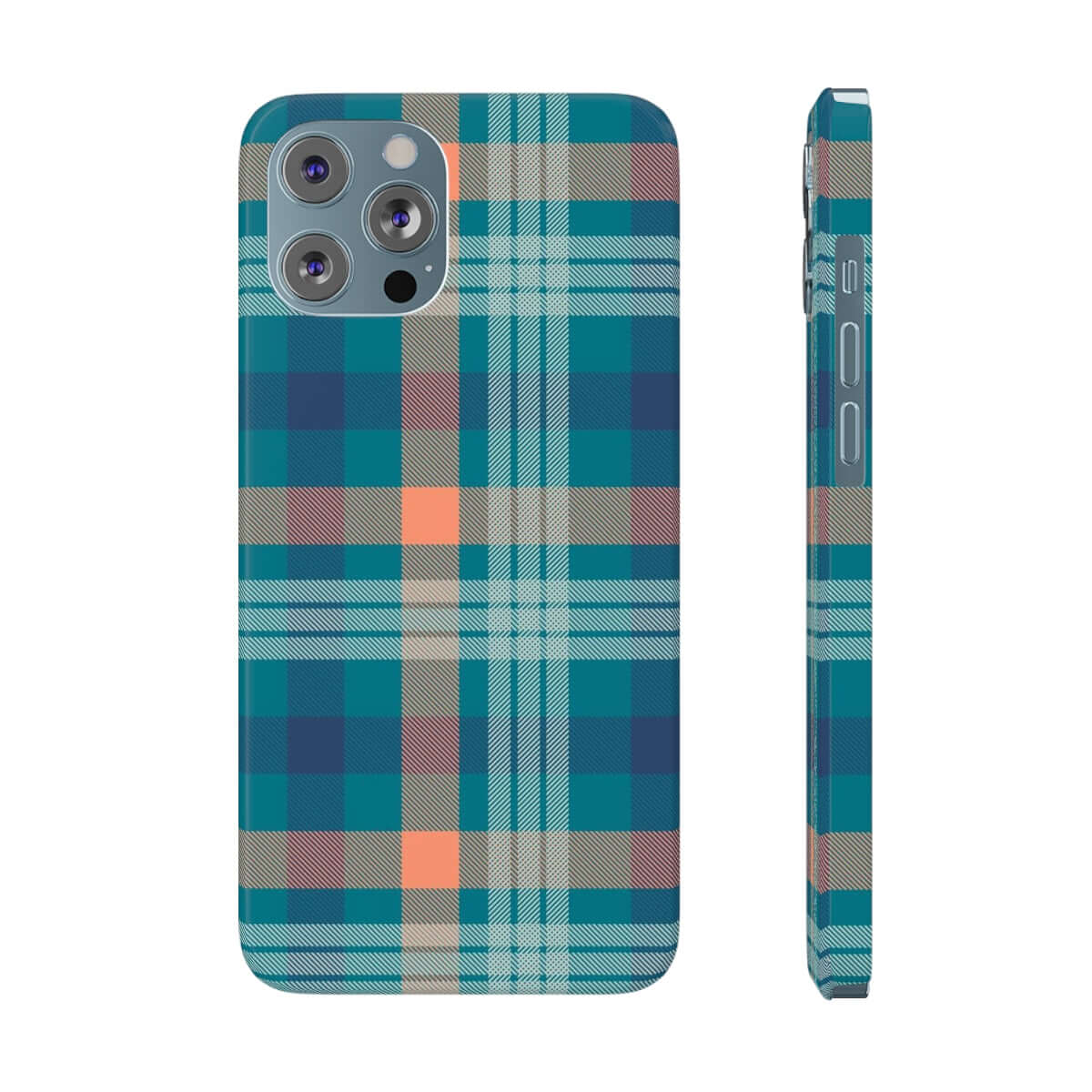 Printify Phone Case iPhone 12 Pro Max Blue Tartan Slim Phone Cases