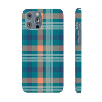 Printify Phone Case iPhone 12 Pro Max Blue Tartan Slim Phone Cases