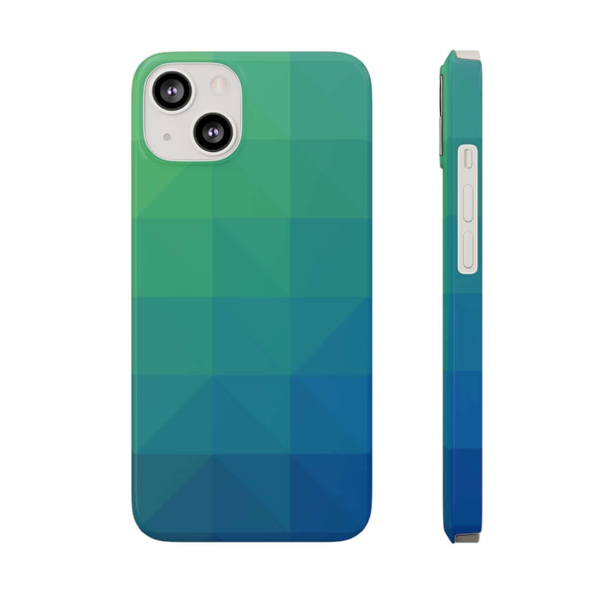 Printify Phone Case iPhone 13 Blue Gree Geometric Slim Phone Case, Case-Mate