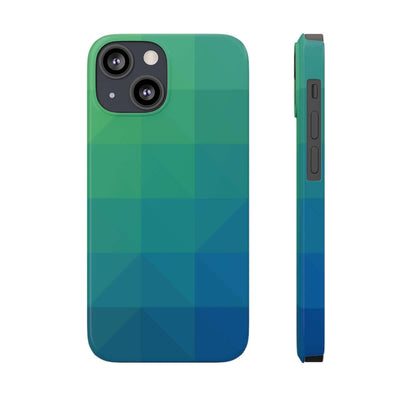 Printify Phone Case iPhone 13 Mini Blue Gree Geometric Slim Phone Case, Case-Mate