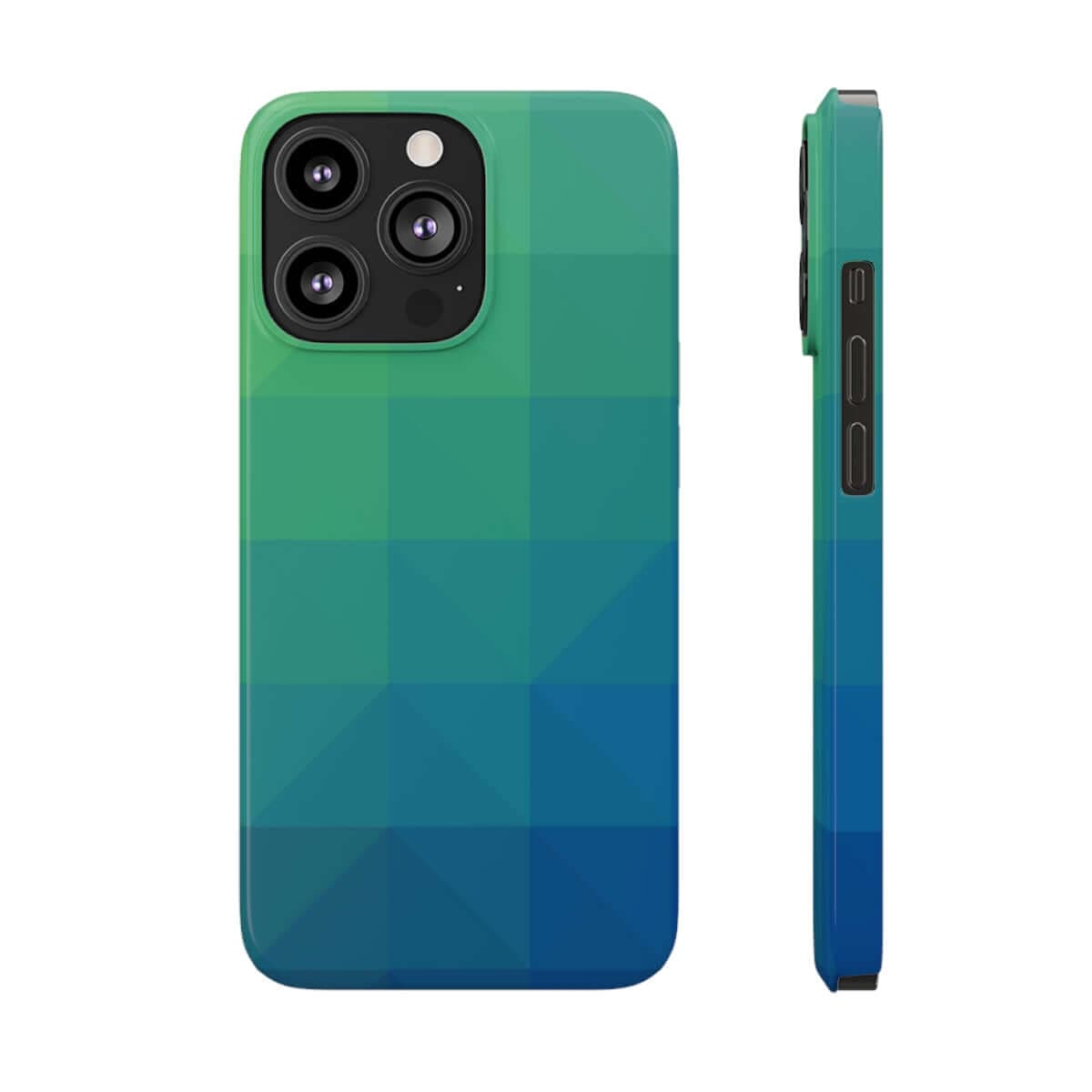 Printify Phone Case iPhone 13 Pro Blue Gree Geometric Slim Phone Case, Case-Mate