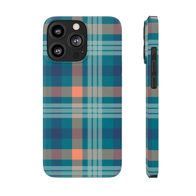 Printify Phone Case iPhone 13 Pro Blue Tartan Slim Phone Cases