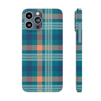 Printify Phone Case iPhone 13 Pro Max Blue Tartan Slim Phone Cases