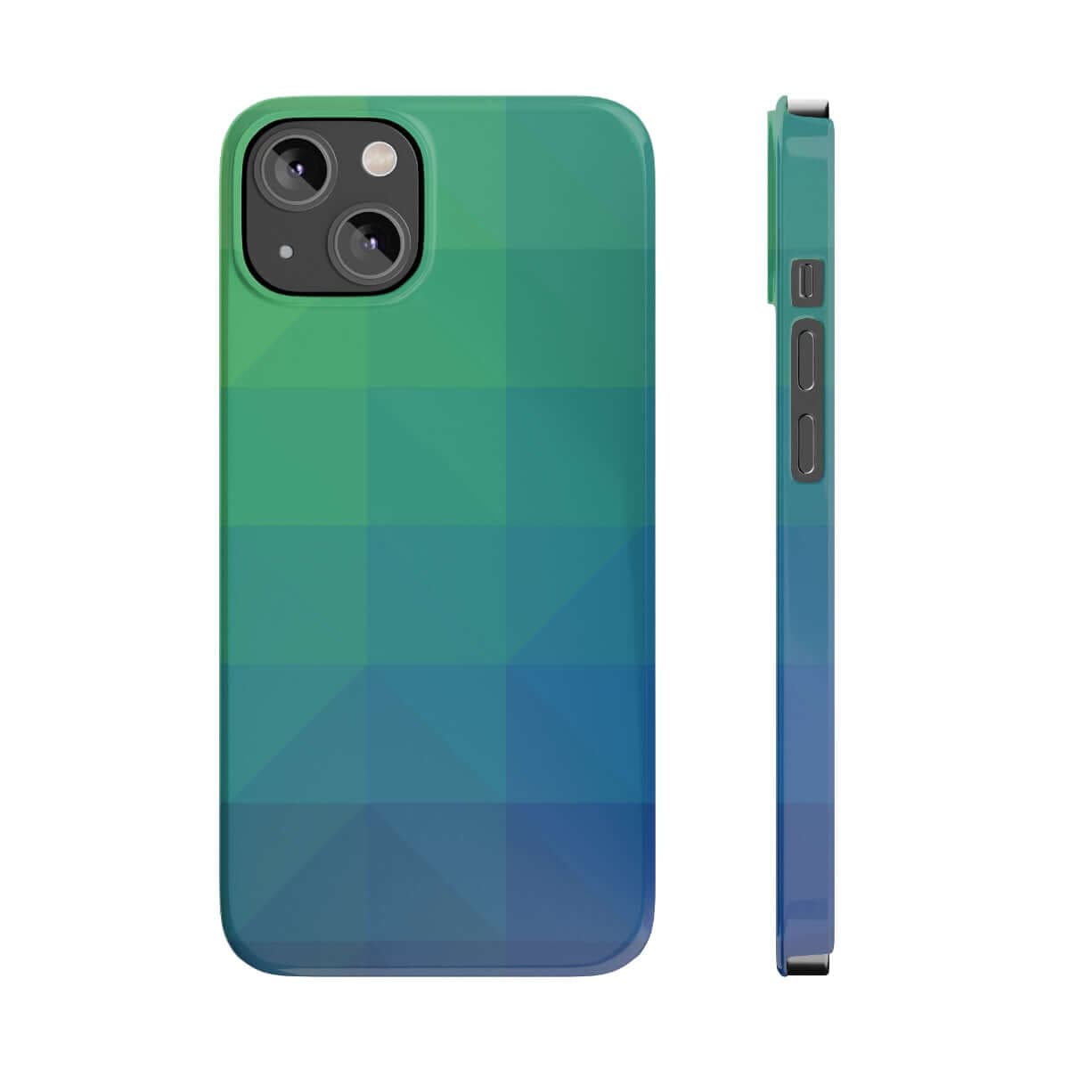 Printify Phone Case iPhone 14 Blue Gree Geometric Slim Phone Case, Case-Mate