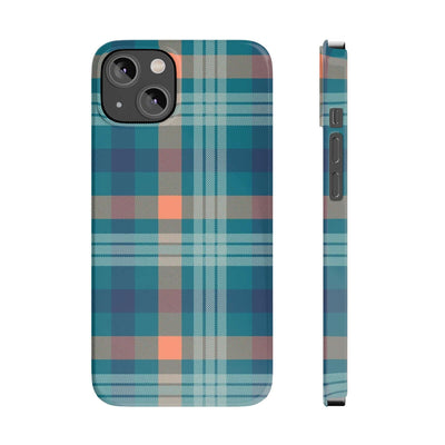 Printify Phone Case iPhone 14 Blue Tartan Slim Phone Cases