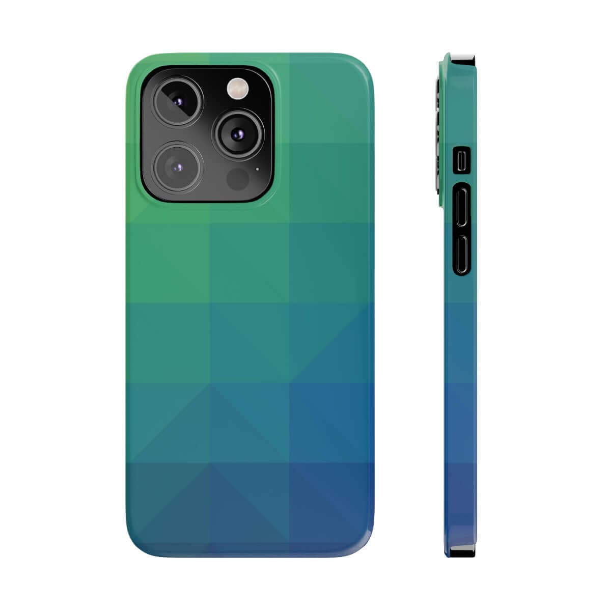 Printify Phone Case iPhone 14 Pro Blue Gree Geometric Slim Phone Case, Case-Mate