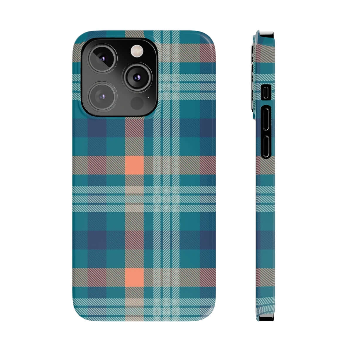 Printify Phone Case iPhone 14 Pro Blue Tartan Slim Phone Cases