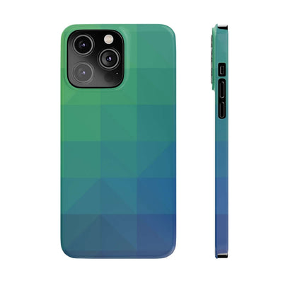 Printify Phone Case iPhone 14 Pro Max Blue Gree Geometric Slim Phone Case, Case-Mate