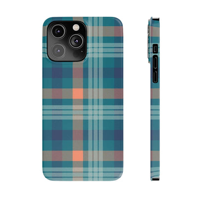 Printify Phone Case iPhone 14 Pro Max Blue Tartan Slim Phone Cases