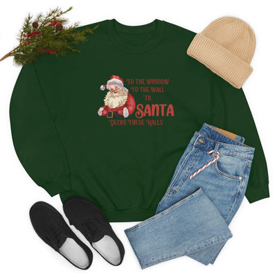 Printify Sweatshirt S / Forest Green Santa Decks These Halls Crewneck Sweatshirt