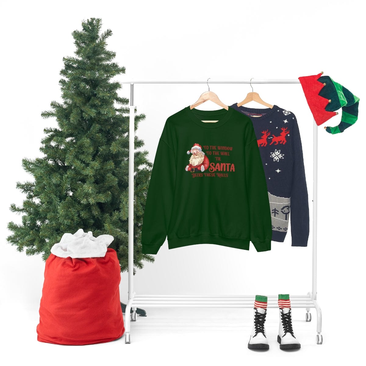 Printify Sweatshirt Santa Decks These Halls Crewneck Sweatshirt