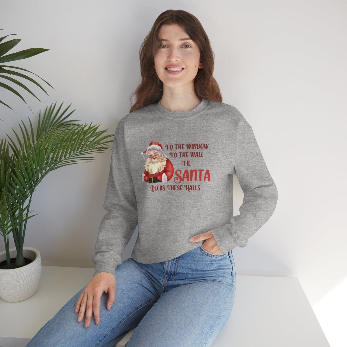 Printify Sweatshirt Santa Decks These Halls Crewneck Sweatshirt