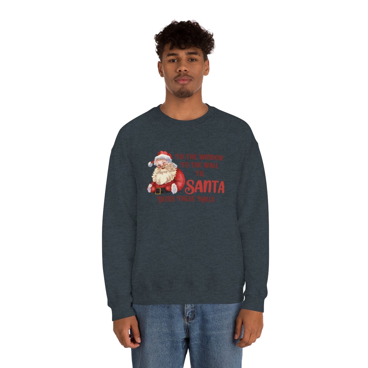 Printify Sweatshirt Santa Decks These Halls Crewneck Sweatshirt