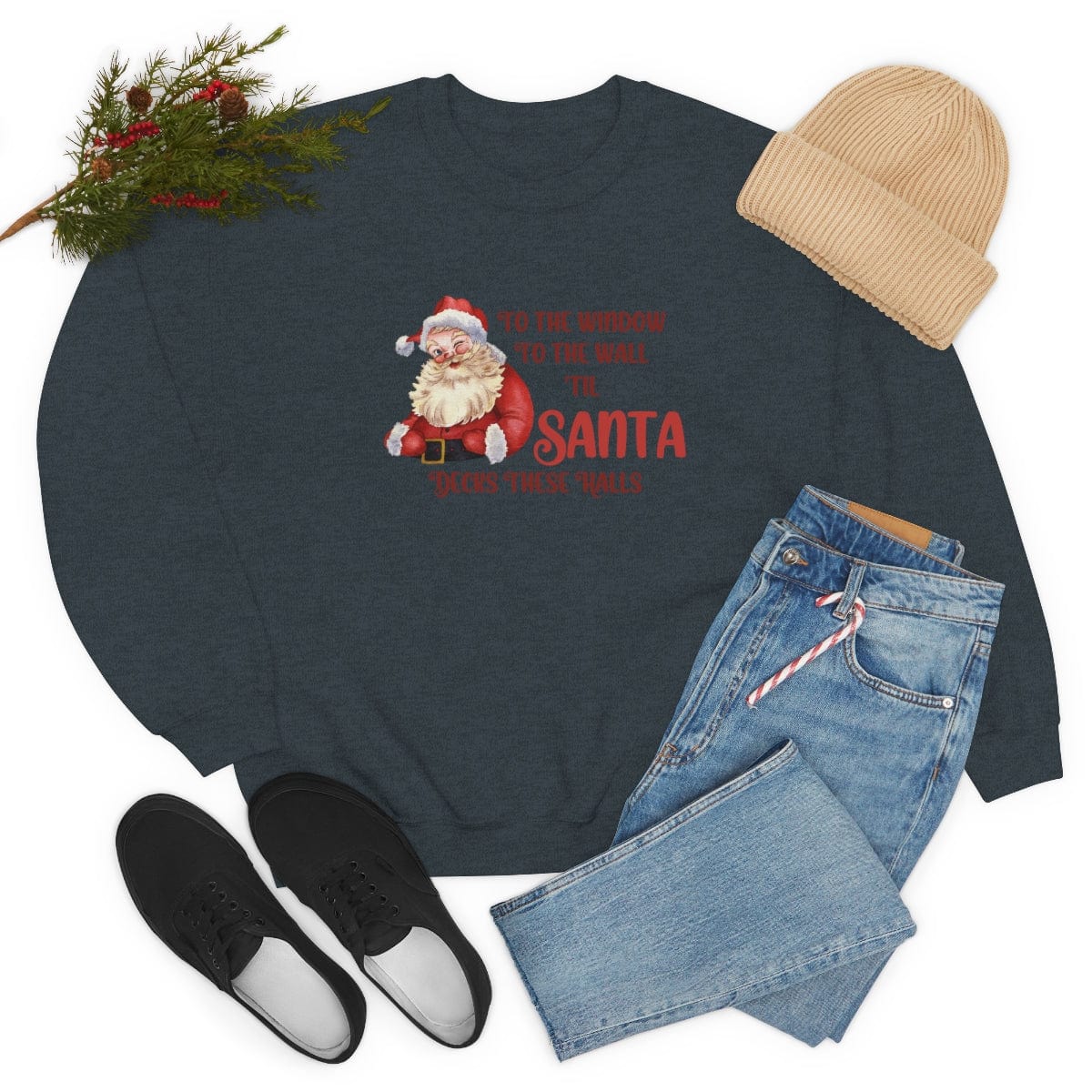 Printify Sweatshirt Santa Decks These Halls Crewneck Sweatshirt