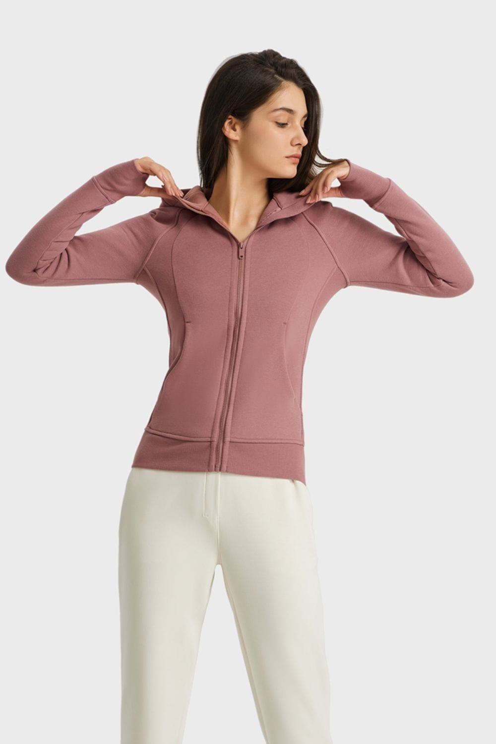 Trendsi activewear Dusty Pink / 4 Zip Up Seam Detail Hooded Sports Jacket