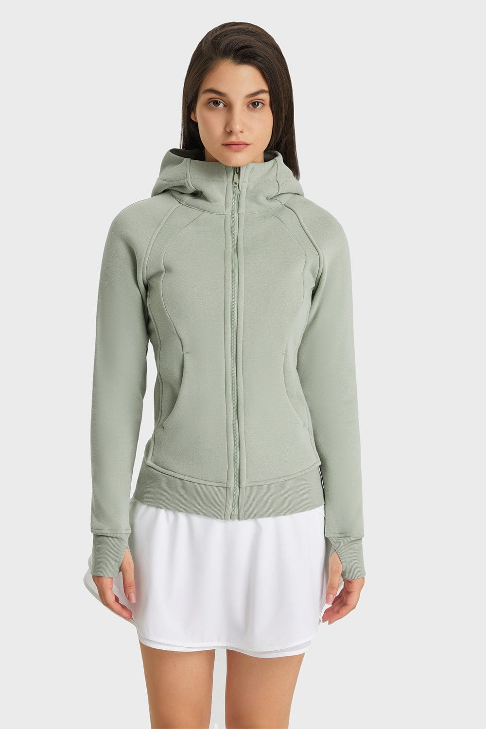 Trendsi activewear Green / 4 Zip Up Seam Detail Hooded Sports Jacket