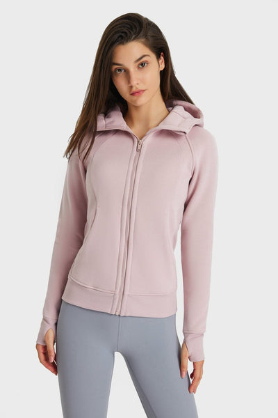 Trendsi activewear Light Pink / 4 Zip Up Seam Detail Hooded Sports Jacket