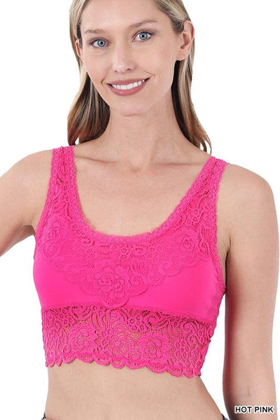 ZENANA Bra SEAMLESS STRETCH LACE BRA TOP REMOVABLE BRA PADS