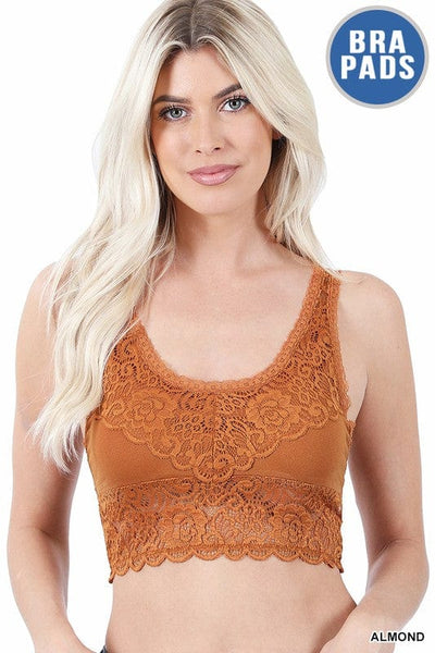 ZENANA Bra SEAMLESS STRETCH LACE BRA TOP REMOVABLE BRA PADS