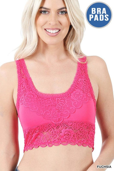 ZENANA SEAMLESS STRETCH LACE BRA TOP REMOVABLE BRA PADS