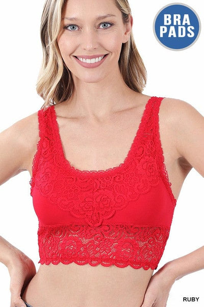 ZENANA SEAMLESS STRETCH LACE BRA TOP REMOVABLE BRA PADS